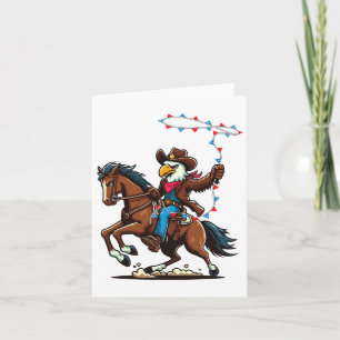 Grappige Bald Eagle Cowboy Paardrijden Swinging Kaart