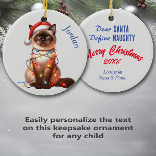 Grappige Balinese kat gewikkeld in Lichten Kerstmi Keramisch Ornament