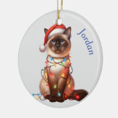Grappige Balinese kat gewikkeld in Lichten Kerstmi Keramisch Ornament (Links)