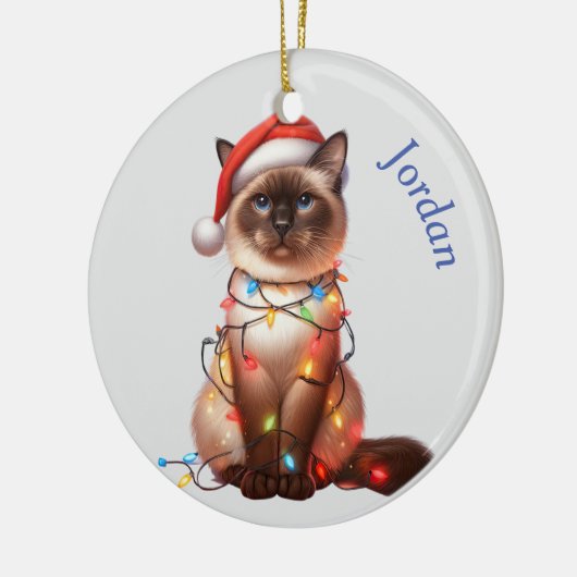 Grappige Balinese kat gewikkeld in Lichten Kerstmi Keramisch Ornament (Links)