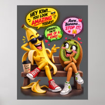 Grappige Banaan en Kiwi Flirtposter
