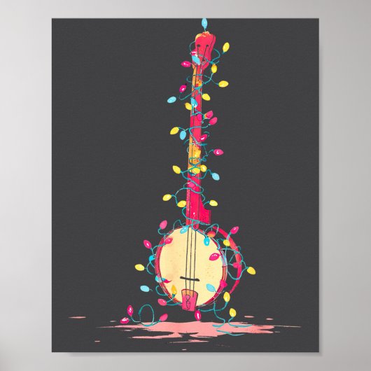 Grappige Banjo Kerst Grafische Lichtjes Liefhebber Poster (Voorkant)