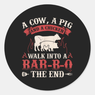 Grappige Barbecue Koe Varken Kip Graphic Vlees Rok Ronde Sticker