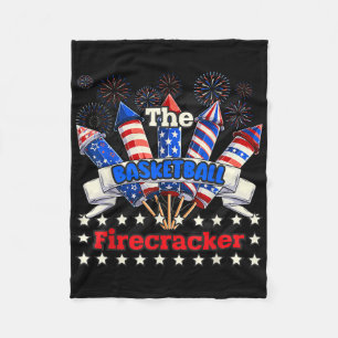 Grappige Basketbal Firecracker 4th of July familie Fleece Deken
