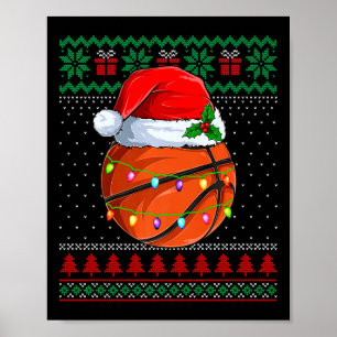 Grappige Basketbal Kerst Lelijke Trui Santa Hat Poster