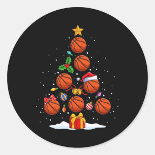 Grappige basketbal kerstboom verlichting Xmas voor Ronde Sticker
