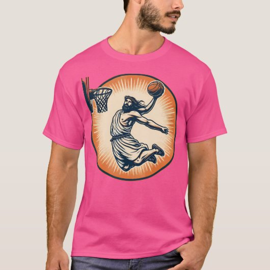 Grappige Basketbal Retro Jezus Christus T-shirt (Voorkant)