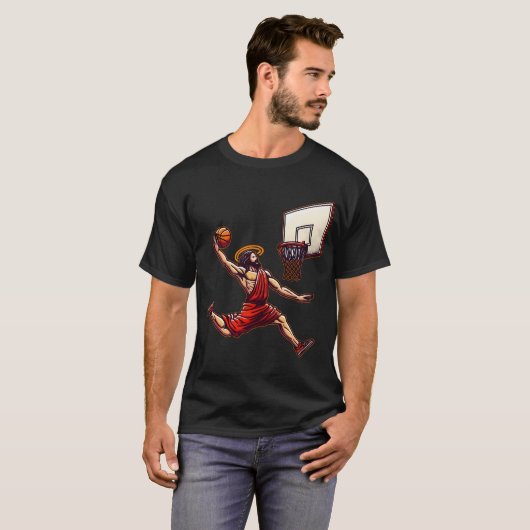 Grappige Basketbal Retro Jezus Christus T-shirt (Voorkant volledig)