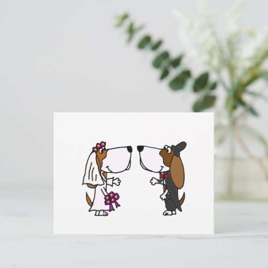 Grappige Basset Hound Bruid en bruidegom Trouwkuns Briefkaart (Staand voorkant)