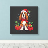 Grappige Basset Hound Hond Kerst Outfits Sinterkla Canvas Afdruk (Insitu (Houten vloer))