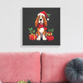 Grappige Basset Hound Hond Kerst Outfits Sinterkla Canvas Afdruk (Insitu (Woonkamer))