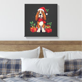 Grappige Basset Hound Hond Kerst Outfits Sinterkla Canvas Afdruk (Insitu (Slaapkamer))