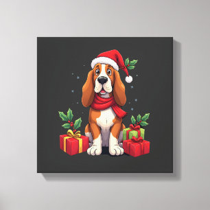 Grappige Basset Hound Hond Kerst Outfits Sinterkla Canvas Afdruk