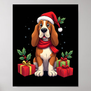 Grappige Basset Hound Hond Kerst Outfits Sinterkla Poster