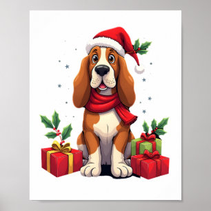 Grappige Basset Hound Hond Kerst Outfits Sinterkla Poster