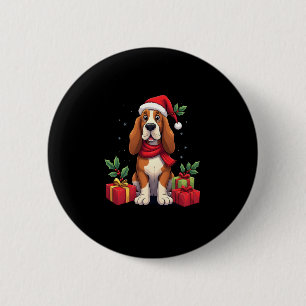 Grappige Basset Hound Hond Kerstoutfits Santa Hat Ronde Button 5,7 Cm