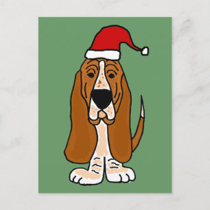 Grappige Basset Hound in Santa Hat Kerstkunst Feestdagenkaart