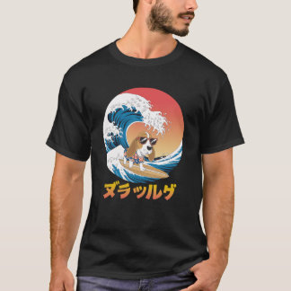 Grappige Basset Hound Japanse Kanagawa Wave Dog T-shirt