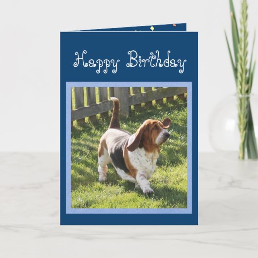 Grappige Basset Hound op Leuke Verjaardag Kaart w  (Voorkant)