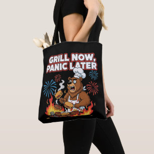 Grappige BBQ Beer Grill Nu Paniek Later Vuurwerk Draagtas