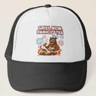 Grappige BBQ Beer Grill Nu Paniek Later Vuurwerk Trucker Pet