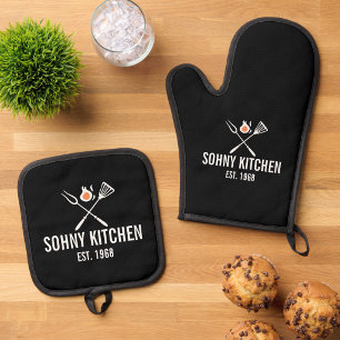 Grappige BBQ Gepersonaliseerde Barbecue Keuken Eet Ovenwant & Pannenlap Set