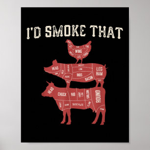 Grappige BBQ Koe Varken Kip Graphic Vrouwen Mannen Poster