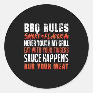 Grappige BBQ-regels Rook = smaak Eet met vingers W Ronde Sticker
