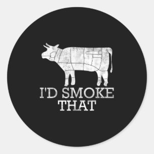 Grappige bbq roken vlees gegrilde biefstuk is rook ronde sticker