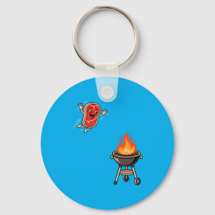 Grappige Bbq Steak Die In Grill Springt Barbecue M Sleutelhanger