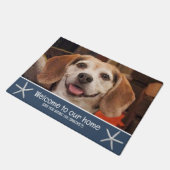 Grappige Beach Dog Foto Welkom Snacks Navy Blue Deurmat (Schuin)