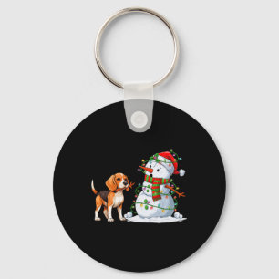 Grappige Beagle Hond Sneeuwman Kerstboom Lights XM Sleutelhanger