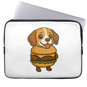 Grappige Beagle met Burger Grappig Mythologisch We Laptop Sleeve