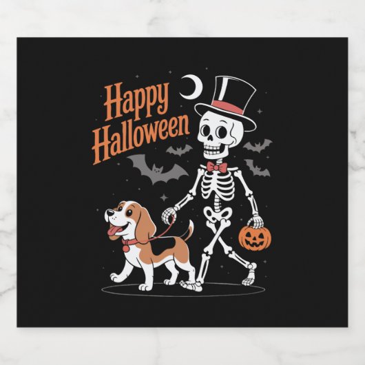Grappige Beagle Skeleton Hond Wandelen Sparkling Wijnetiket (Enkel label)