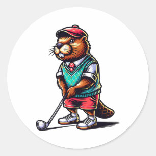 Grappige Beaver Golfer Knaagdier Golfen Sport Ronde Sticker