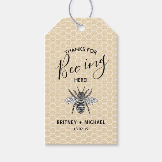 Grappige Bedankt voor Bee-ing Hier | Rustieke  bij Cadeaulabel (Voorkant)