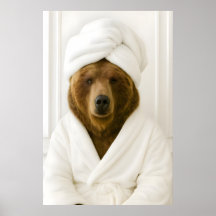 Grappige Beer Badkamer Print, Beer In Badjas