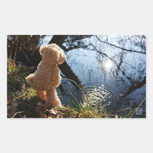 Grappige beer die ondeugend plast. rechthoekige sticker (Voorkant)