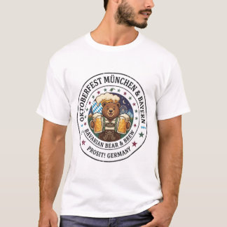 Grappige beer in lederhosen met bierpullen | Oktob T-shirt