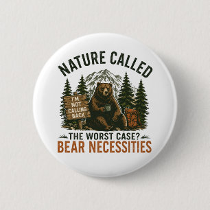 Grappige beer kampeer bord natuur gebeld ronde button 5,7 cm