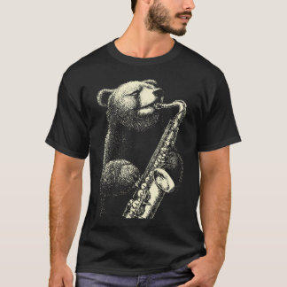 Grappige Beer Saxofoon Spelende Jazz Muzikant T-shirt