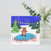 Grappige beer schaatsen kaart (Staand voorkant)