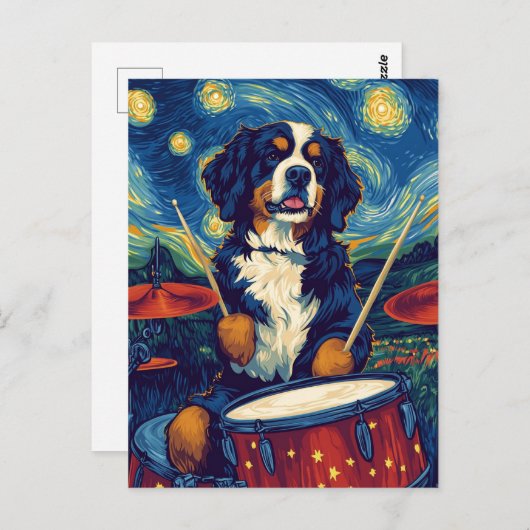 Grappige Berner Mountain Dog Drummer Briefkaart (Voorkant / Achterkant)