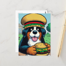 Grappige Berner Sennenhond met Cheeseburger