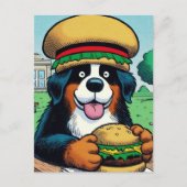 Grappige Berner Sennenhond met Cheeseburger Briefkaart (Voorkant)