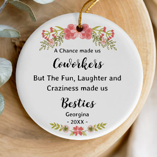 Grappige beste collega bloemenkrans gepersonalisee keramisch ornament