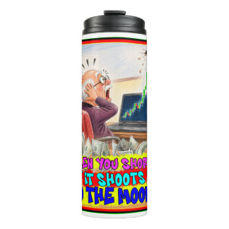 Grappige beurs handelaar short squeeze paniek teke thermosbeker