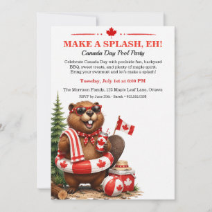 Grappige bever Canada Day zwembadfeest uitnodiging