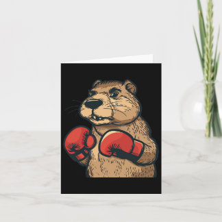 Grappige bever met rode bokshandschoenen kostuum kaart
