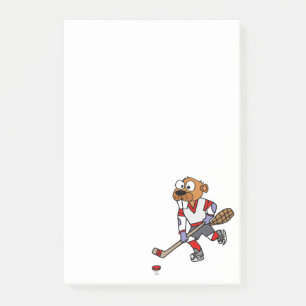 Grappige bever speelt ijshockey Cartoon Post-it® Notes